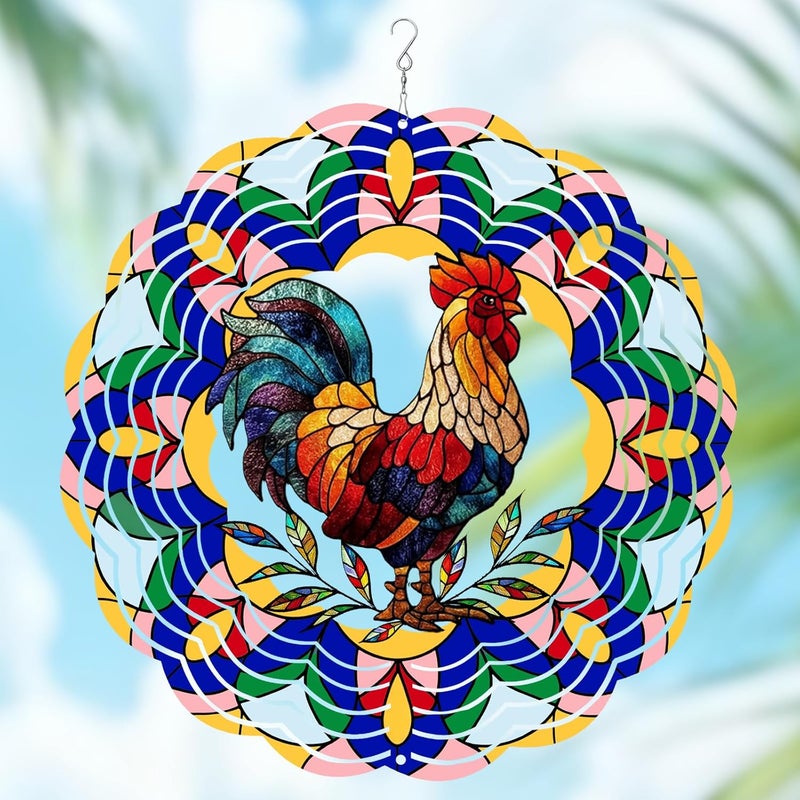 WAZZIO Chicken Wind Spinners Outdoor, Chicken Gifts for Women Men Mom Dad, Hanging Wind Sculptures Spinners for Christmas, 12 inch Outdoor Indoor Hanging Ornament for Garden Porch Backyard Lawn - Image 1
